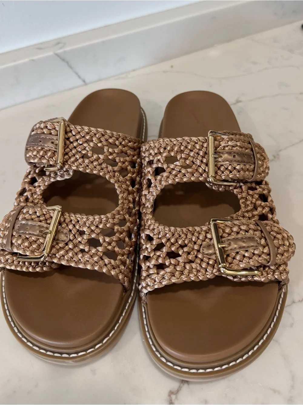 Universal Thread Braided Double-Buckle Slides - Brown with Gold Buckles - Picture 3 of 3